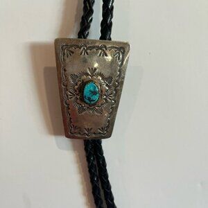 Vintage Sterling Silver and Turquoise Bolo Tie made by Lloyd Oliver.